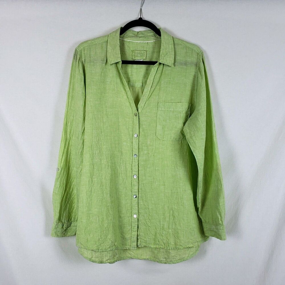 Sigrid Olsen Lime Green Linen Button Shirt Womens XL Resort Vacation Natural